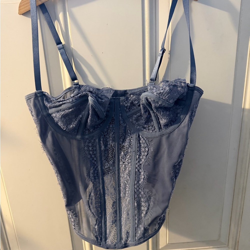 Elegant Blue Lace Corset Top